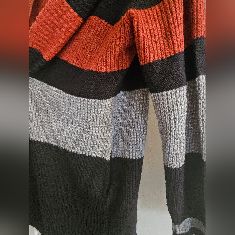 No Boundaries Striped Sweater - Black, Gray, Orange - Picture 5 of 8